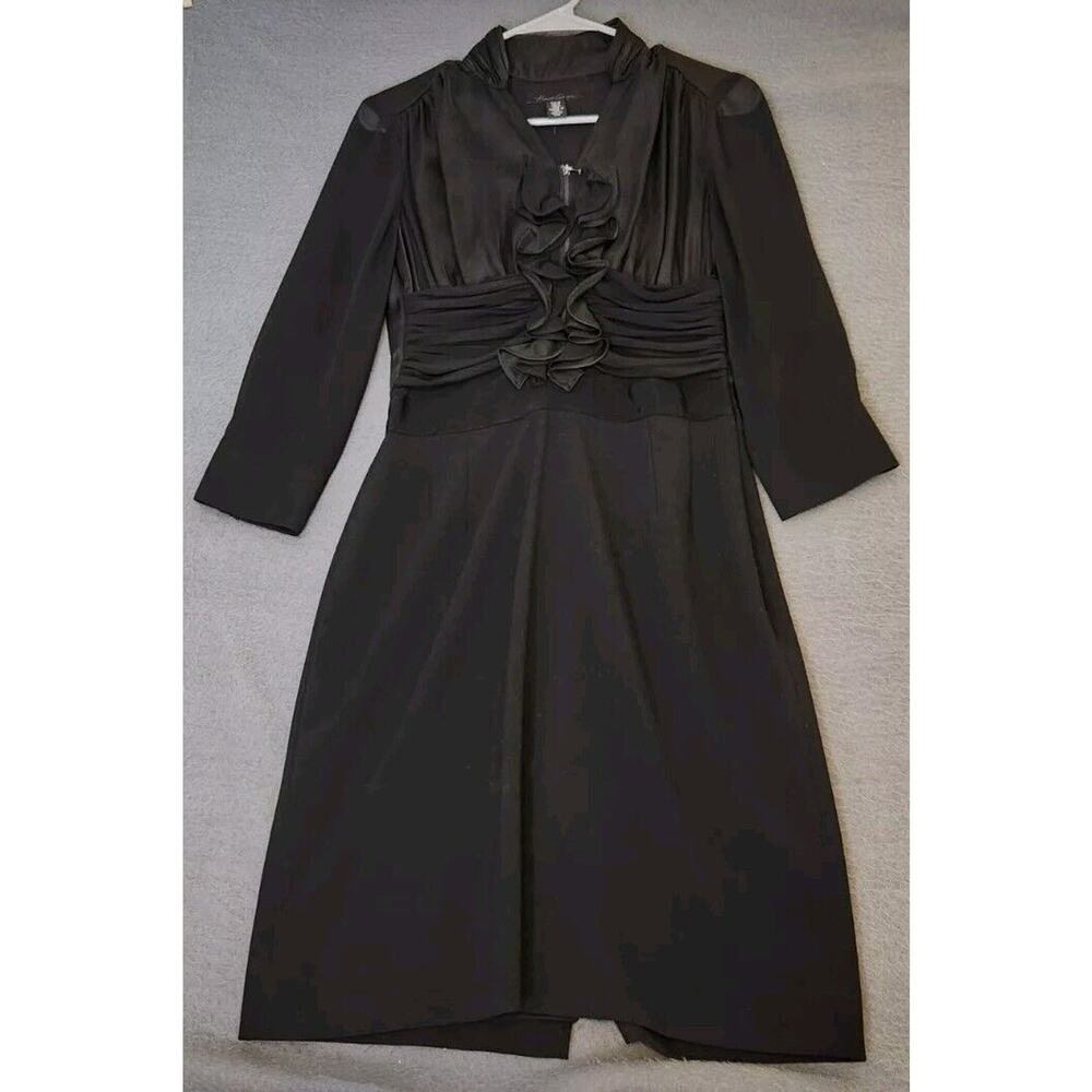 KENNETH COLE NY Women's NWT Black Sheer Long‎ Sleeve Dress- Size 4 Satin Top
